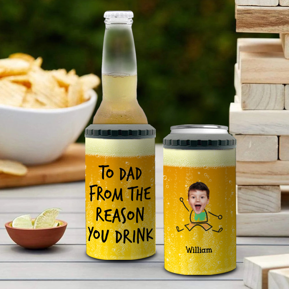 Custom Photo Christmas Birthday Gifts For Dad • To Dad From The Reasons You Drink - Personalized Can Cooler Tumbler