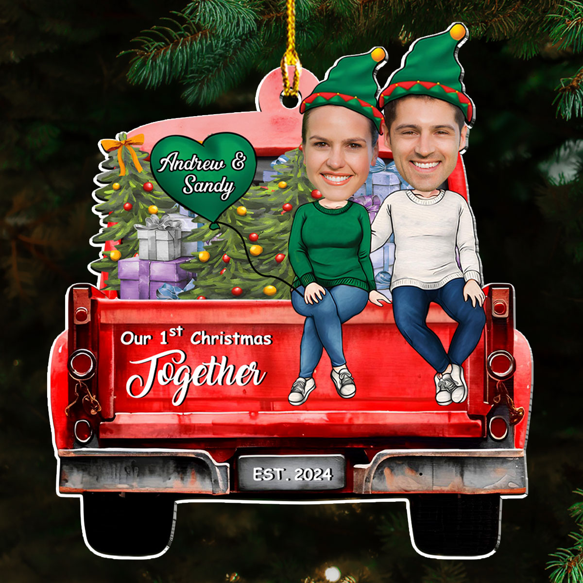 Custom Photo First Christmas Ornament Married, Gift for Newlyweds • Couple Photo 1st Christmas - Personalized Acrylic Ornament
