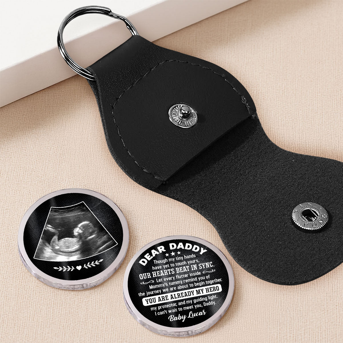 Custom Photo Coin Keychain for New Dad, First Father’s Day Gifts • Can Not Wait To See You - Personalized Pocket Hug