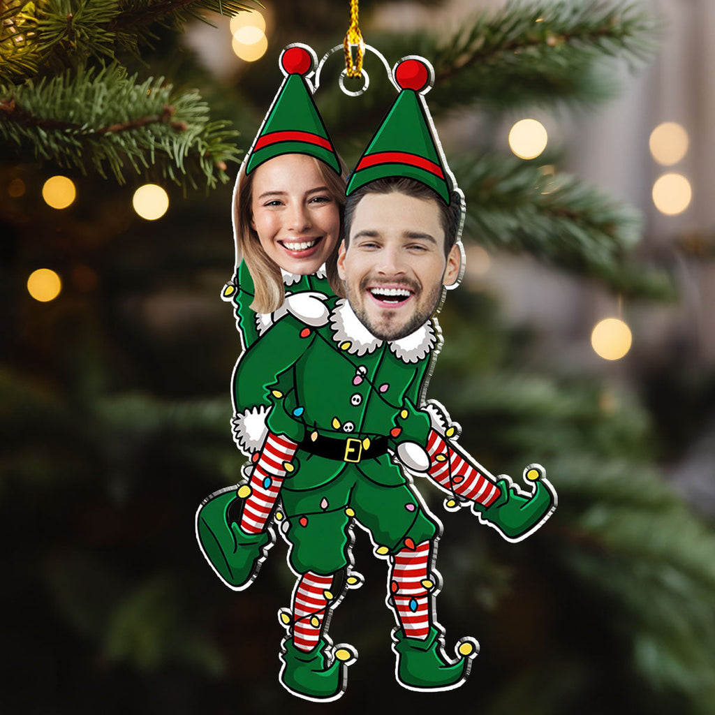 Custom Photo Couple Christmas Ornament, Anniversary Gift • Couple Funny Christmas - Personalized Acrylic Ornament