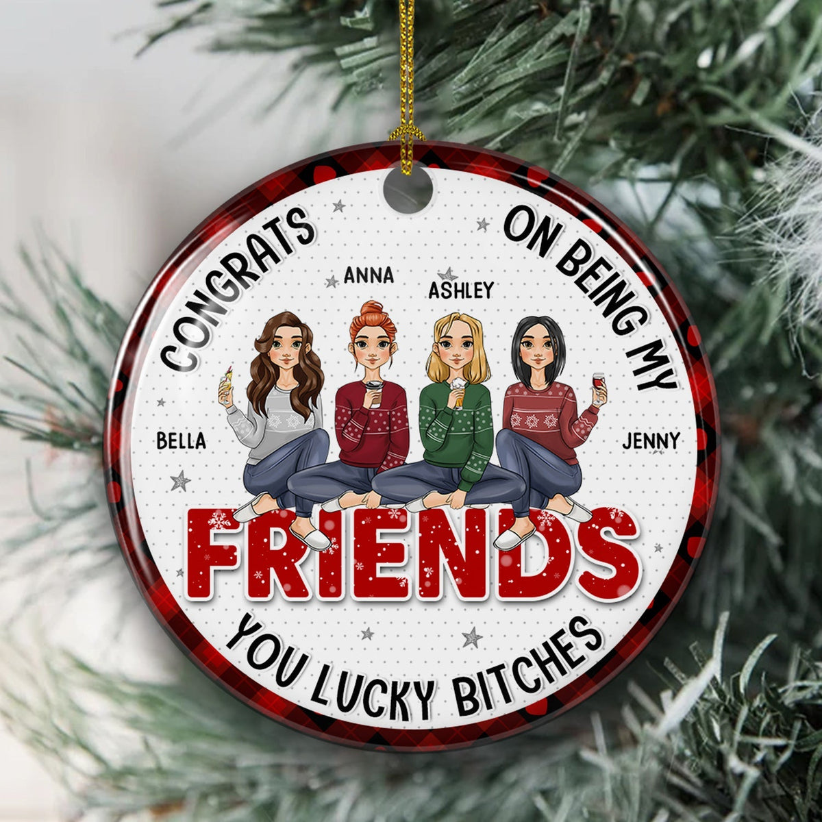 Custom Friendship Christmas Ornament, Best Friend Gift •  Congrats My Bestie - Personalized Circle Ceramic Christmas Ornament