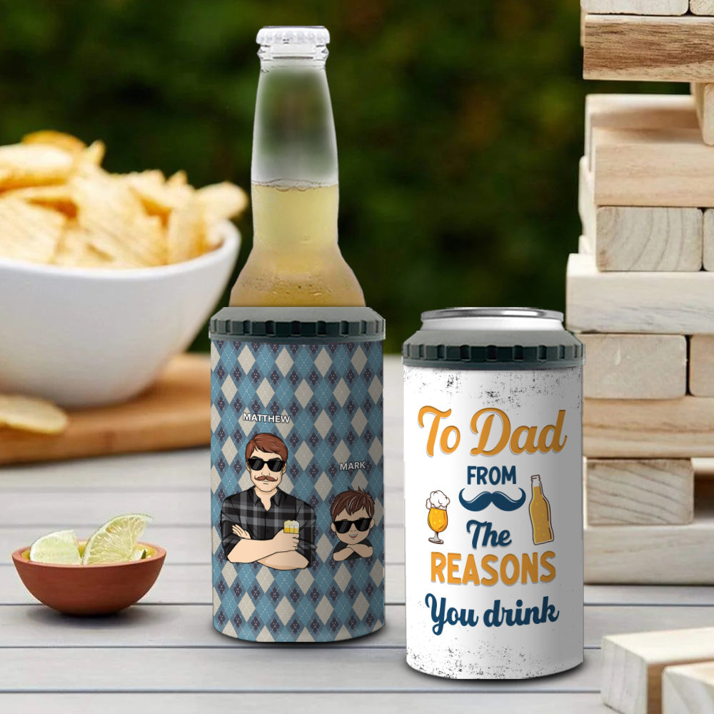 Custom Christmas Birthday Gifts For Dad • To Dad From The Reasons You Drink - Personalized Can Cooler Tumbler