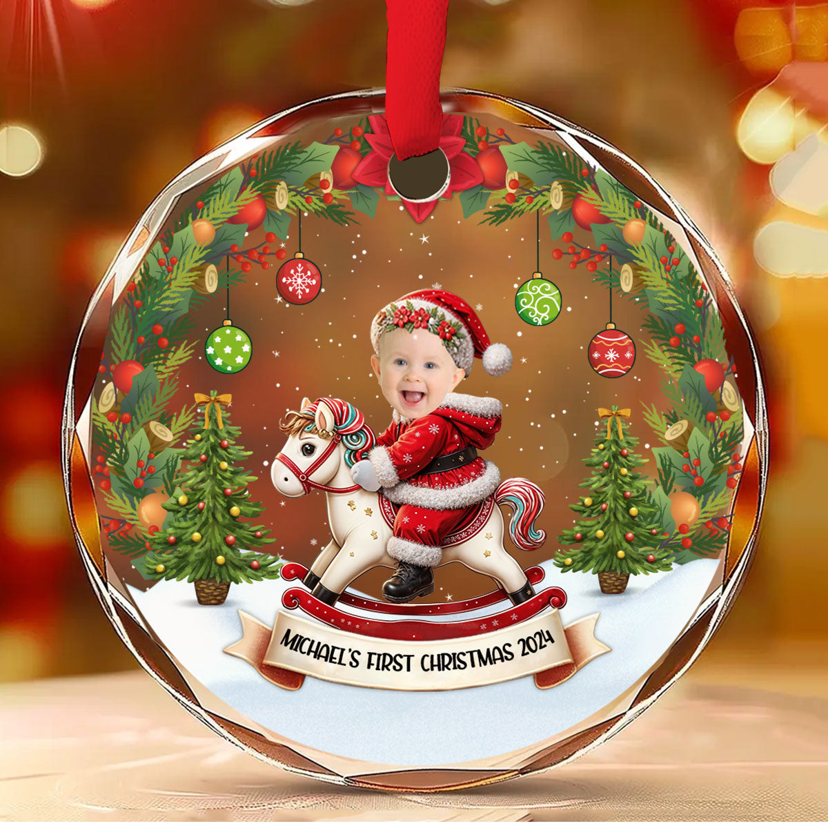 Custom Photo Baby First Christmas Ornament for New Parents • First Christmas Of Baby - Personalized Glass Ornament