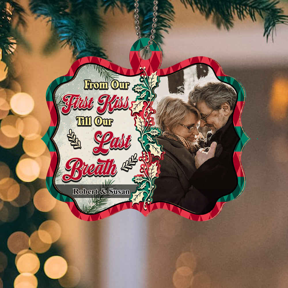 Custom Photo Couple Christmas Ornament, Anniversary Gift • My Favorite Place In All The World - Personalized Suncatcher Ornament