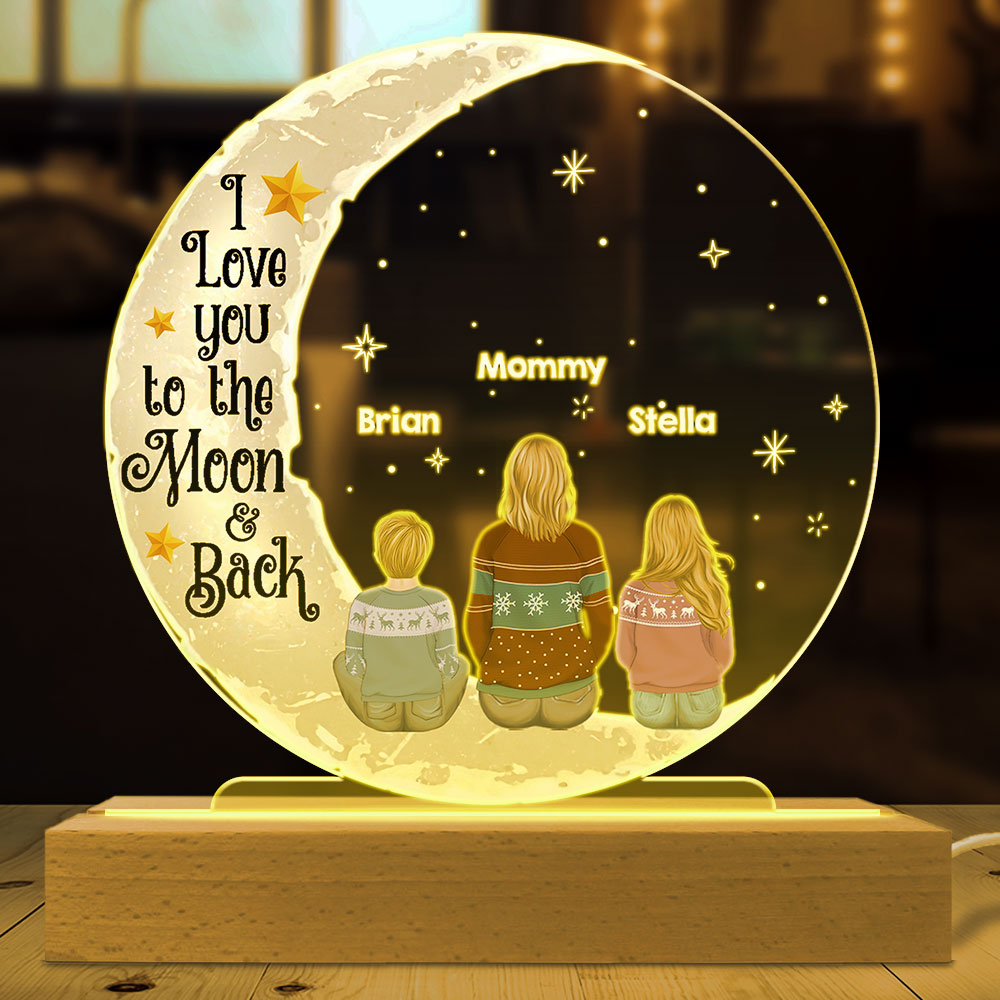 Custom Gifts for Grandma Mom Wife, Mother's Day Birthday • To The Moon And Back - Personalized Acrylic Night Light