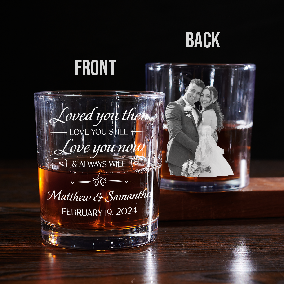 Custom Photo Christmas Anniversary Birthday Drinkware Gifts for Couple • Love You Now And Always Will - Personalized Whiskey Glass