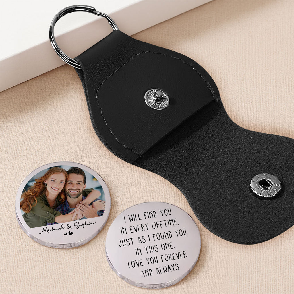 Custom Photo Coin Keychain for Husband, Couple Anniversary Valentine's Day Gifts • Love You Forever And Always - Personalized Pocket Hug