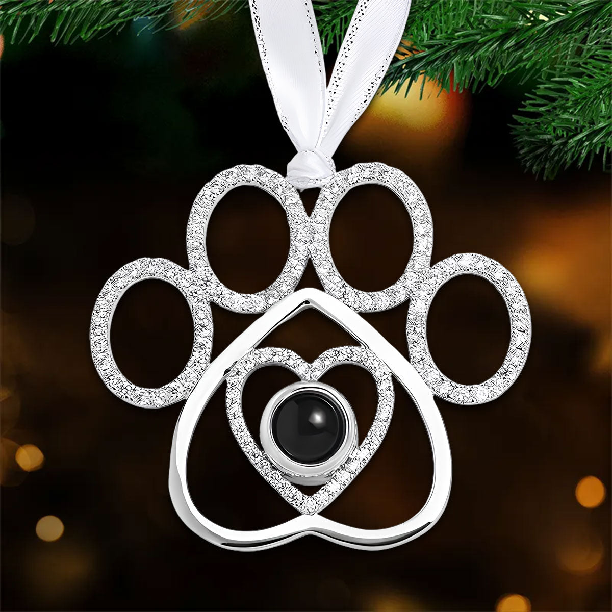 Custom Photo Keepsake Christmas Ornament • You Left Your Paw Prints On My Heart - Personalized Photo Pet Paw Projection Ornament