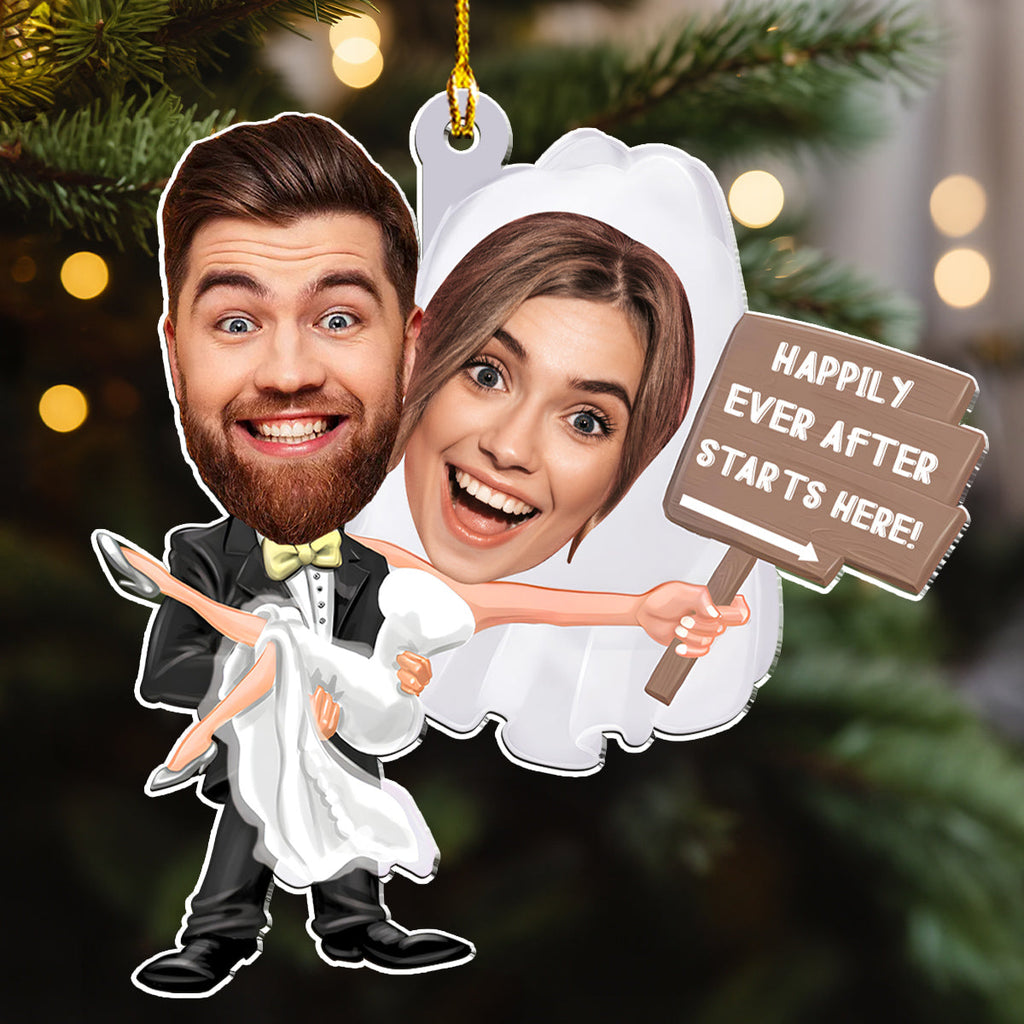 Custom Photo Couple Christmas Ornament, Anniversary Gift • Happily Ever After - Personalized Acrylic Ornament