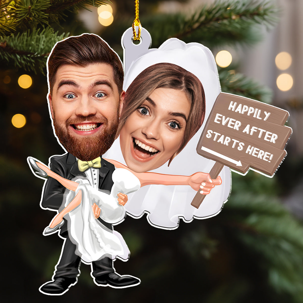 Custom Photo Couple Christmas Ornament, Anniversary Gift • Happily Ever After - Personalized Acrylic Ornament