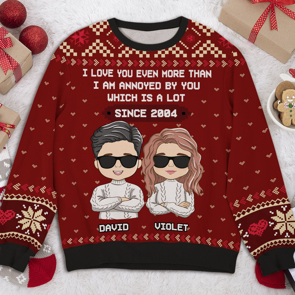 Custom Couple Christmas Sweatshirt, Anniversary Gift • Annoy A Lot - Personalized All-Over-Print Sweatshirt