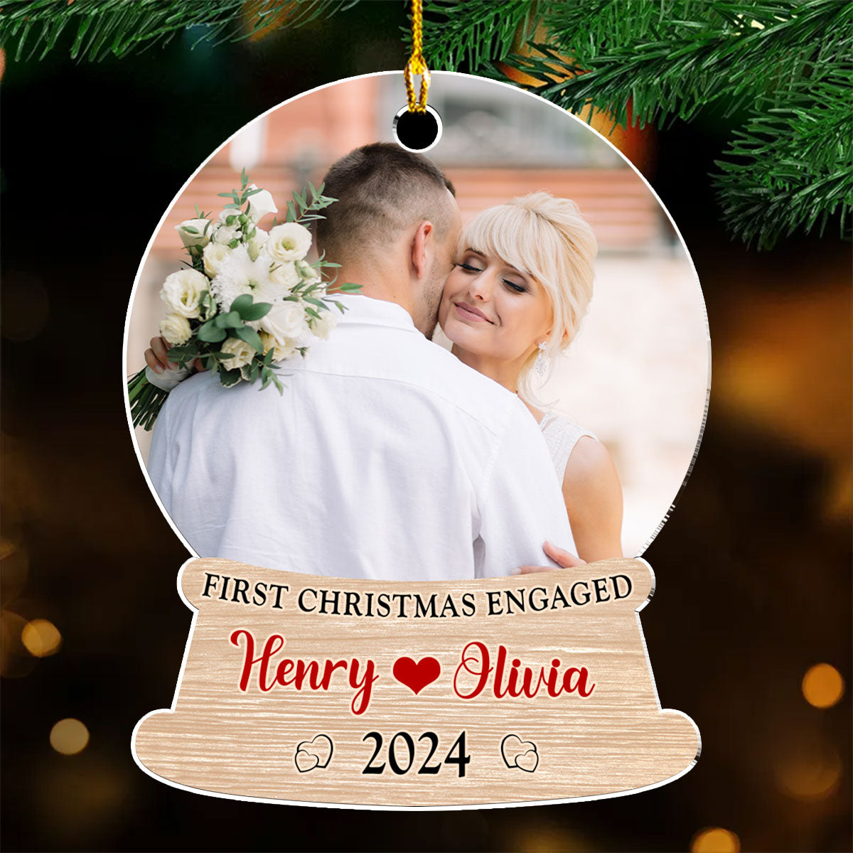 Custom Photo Couple Christmas Ornament, Anniversary Gift • 1st Christmas Married Photo - Personalized Acrylic Ornament