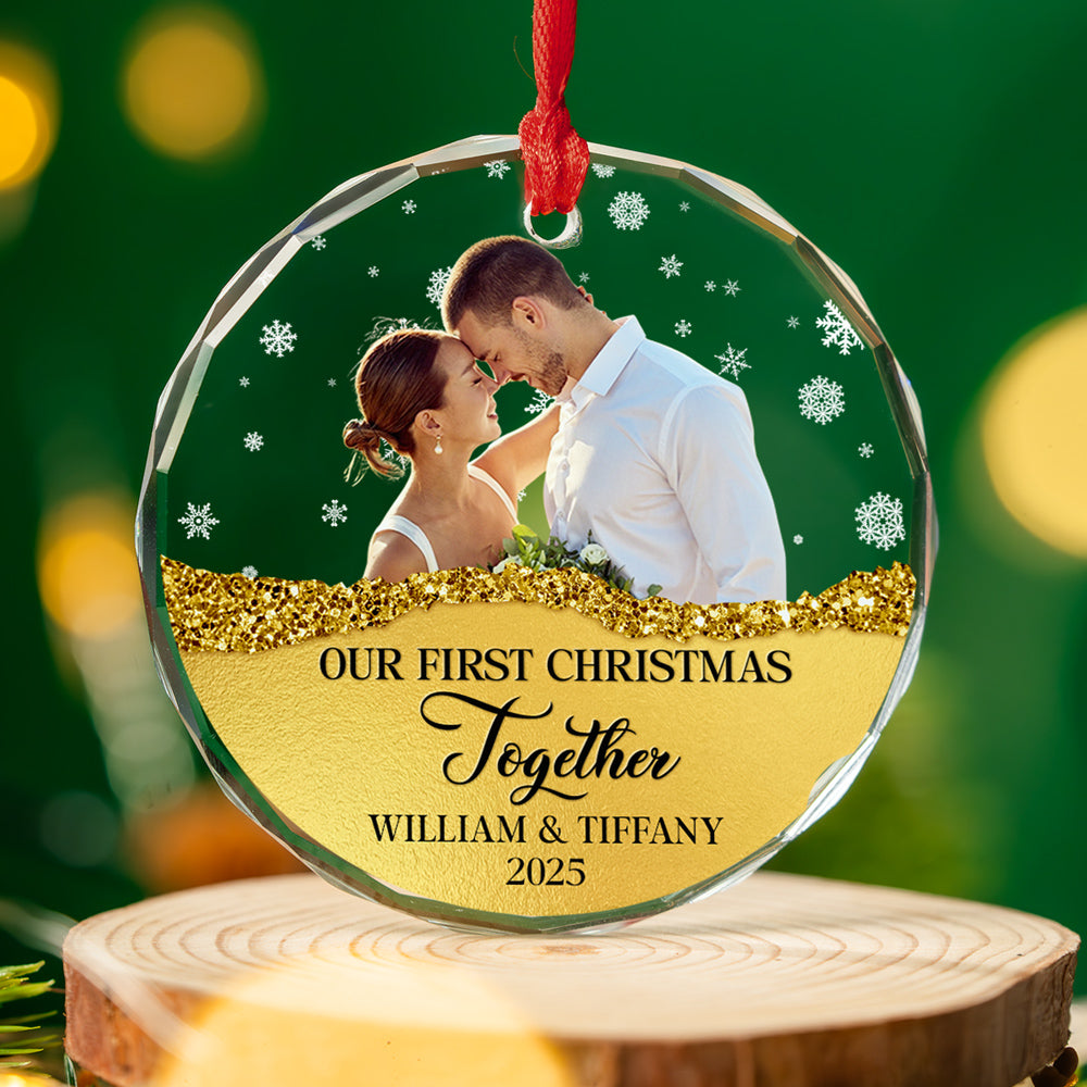 Custom Photo Couple Christmas Ornament, Anniversary Gift • The Year We Became - Personalized Glass Ornament
