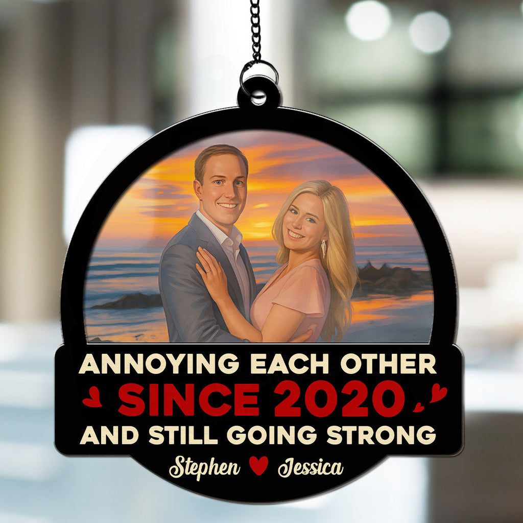 Custom Photo Couple Hanging Decor, Anniversary Valentine's Day Gifts • Photo Annoying Each Other - Personalized Suncatcher