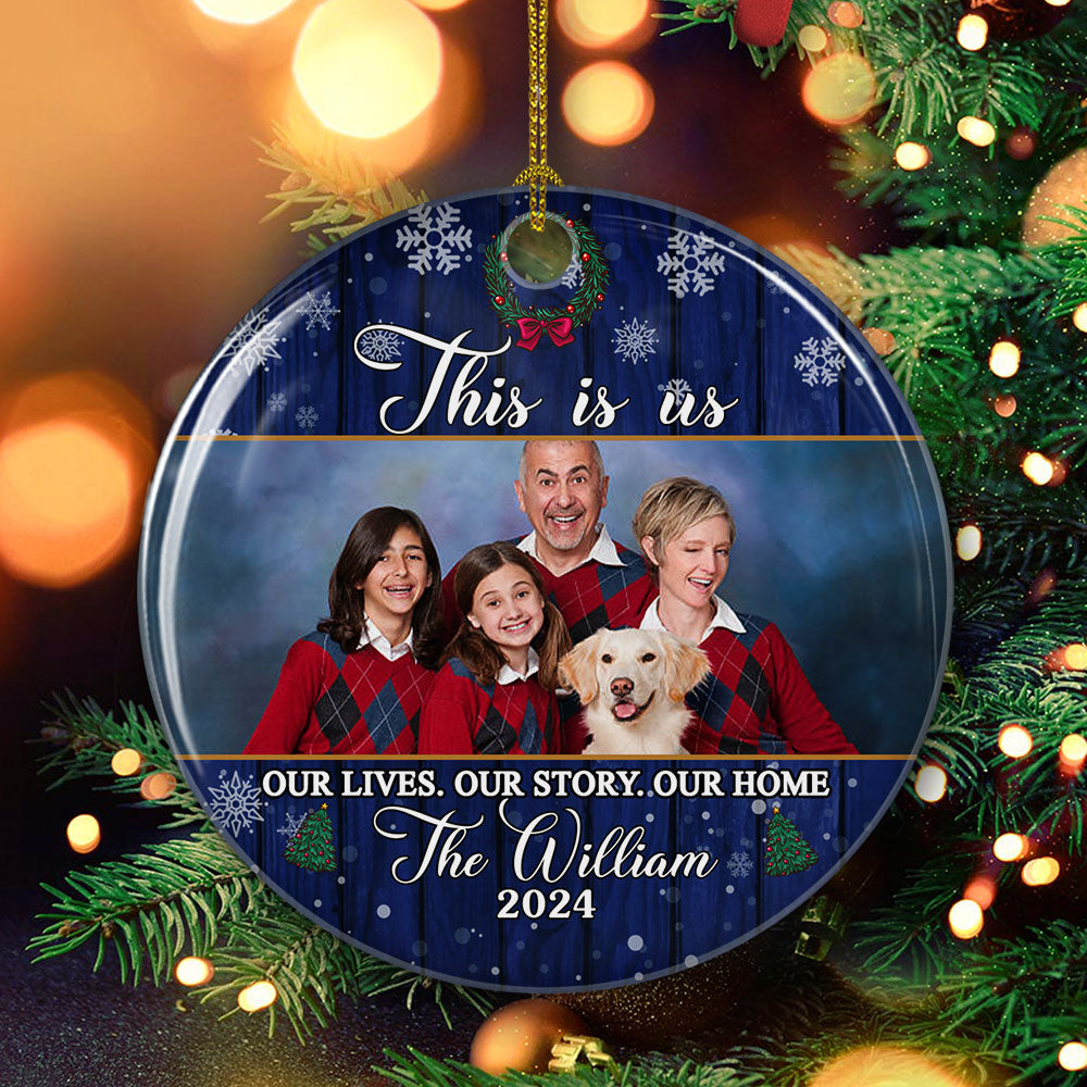 Custom Photo Couple Christmas Ornament, Anniversary Gift • This Is Us - Personalized Photo Circle Ceramic Ornament