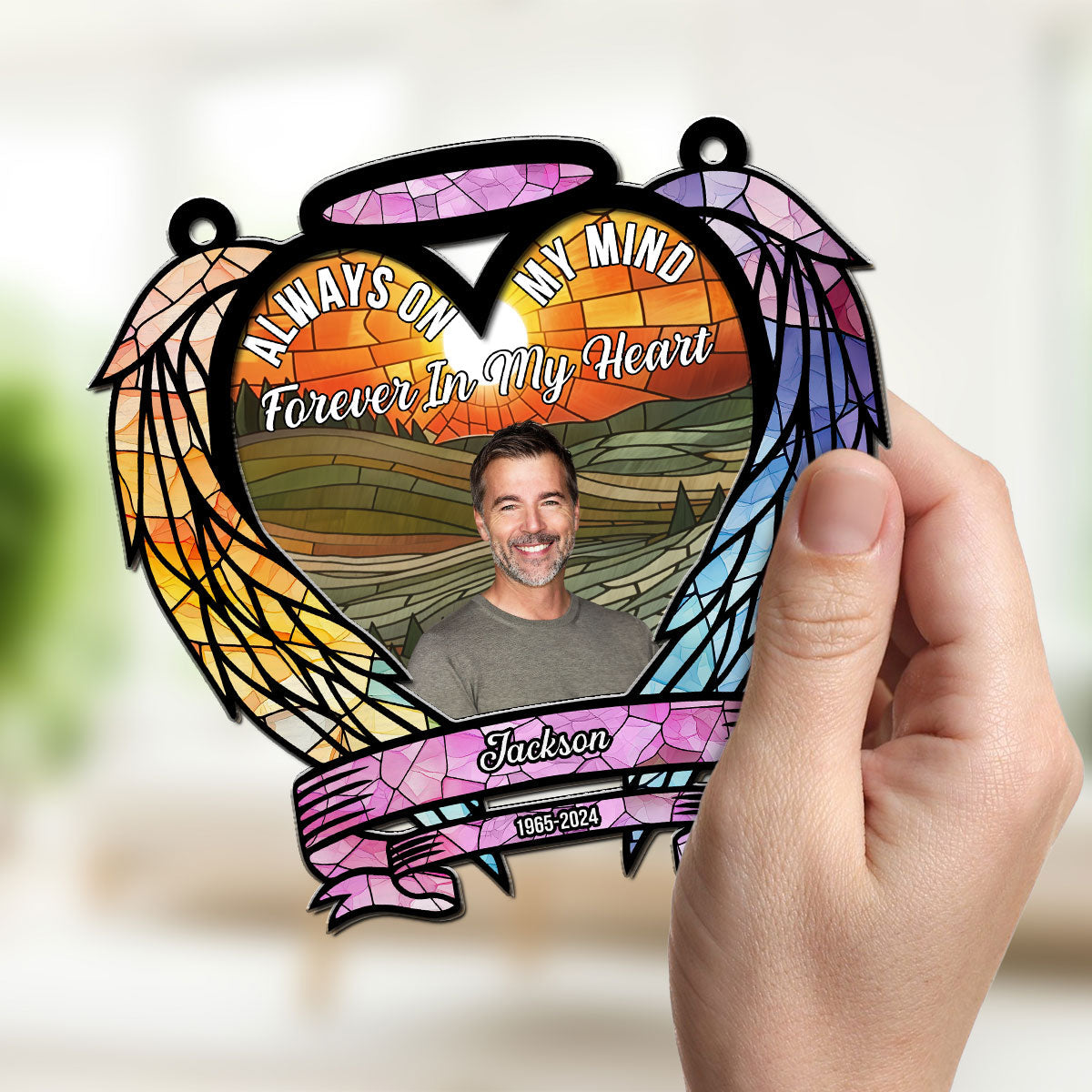 Custom Photo Memorial Hanging Decor, Remembrance Keepsake • Photo Always On Our Minds - Personalized Suncatcher