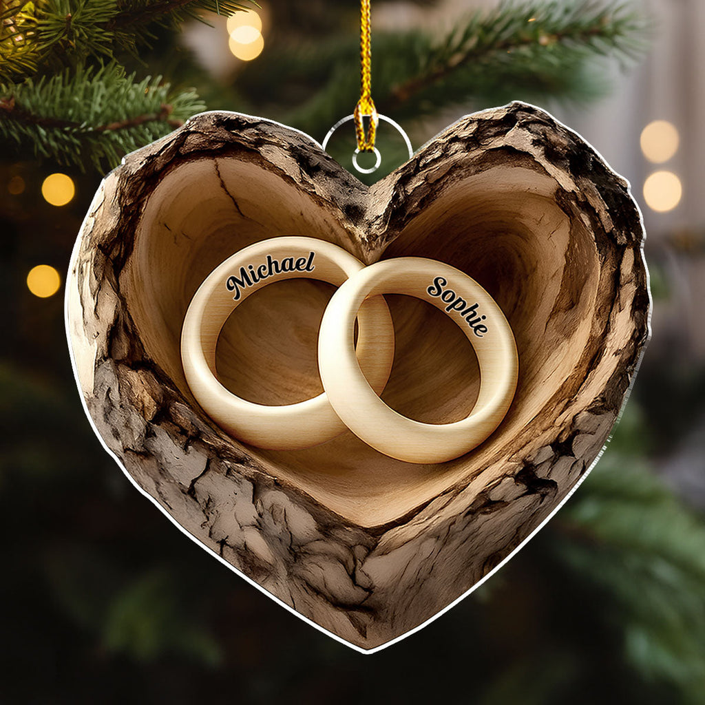 Custom Couple Christmas Ornament, Anniversary Gift •  Carved In Love - Personalized Acrylic Ornament