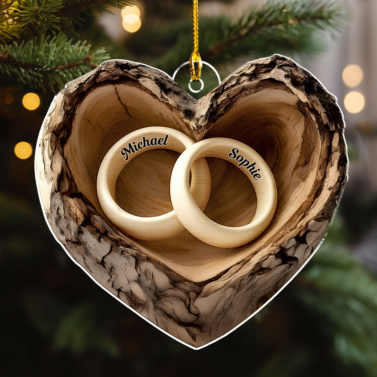 Custom Couple Christmas Ornament, Anniversary Gift •  Carved In Love - Personalized Acrylic Ornament