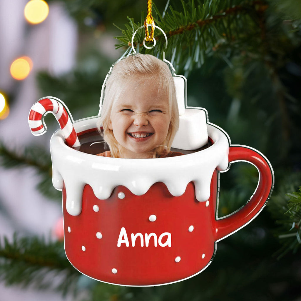 Custom Photo Baby Christmas Ornament for New Parents • Baby In Hot Cocoa - Personalized Acrylic Ornament