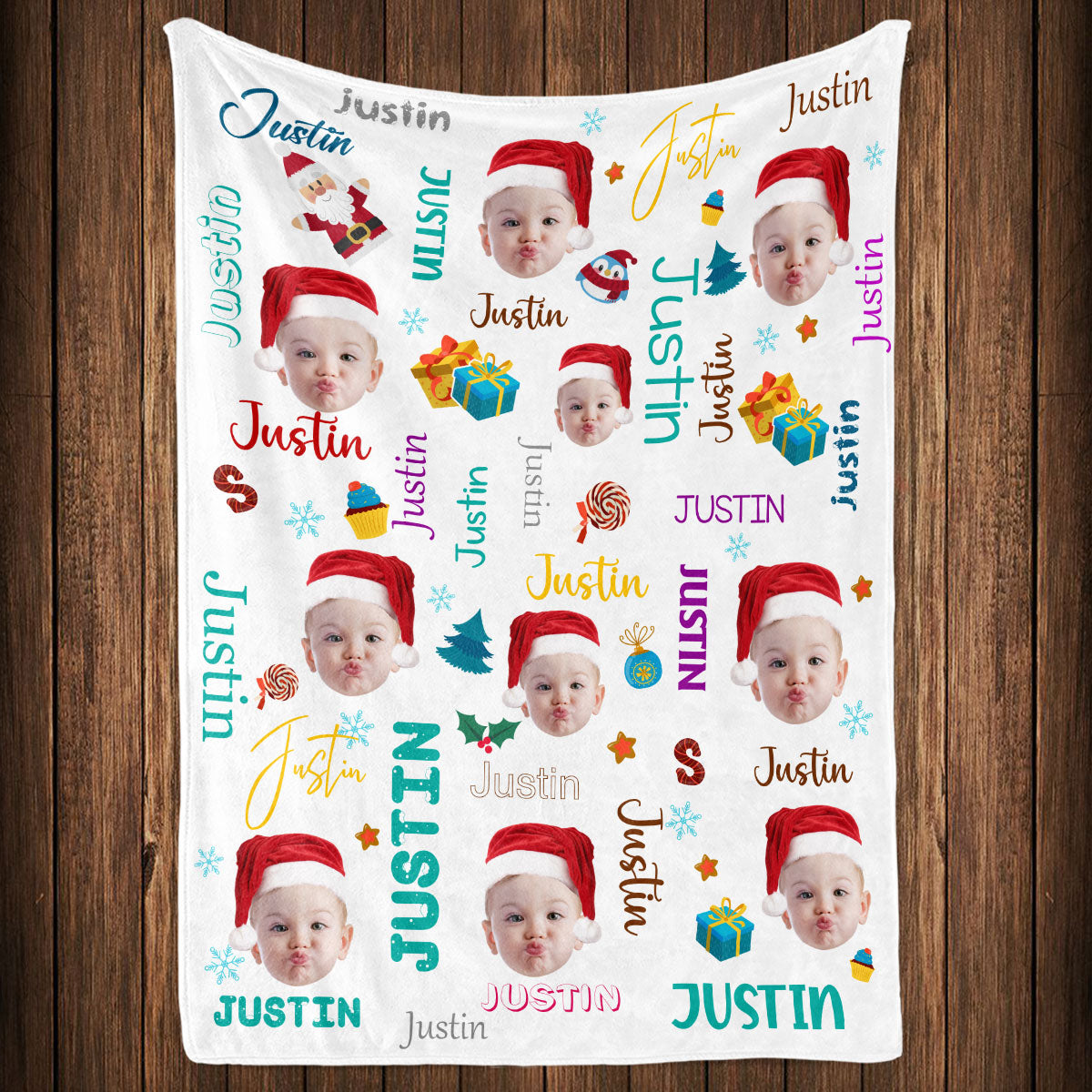 Baby Christmas Photo - Personalized Fleece Blanket