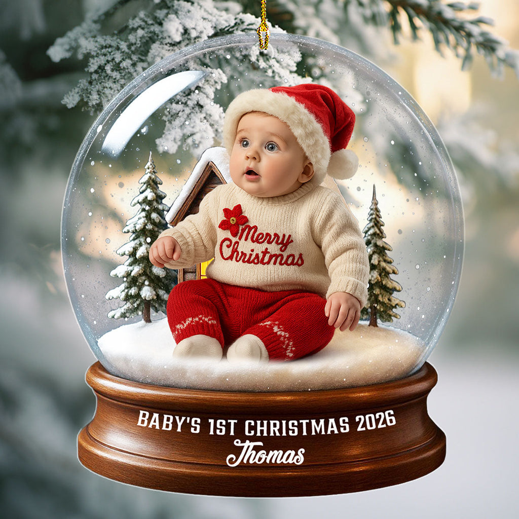Custom Photo Baby Christmas Ornament for New Parents • Baby Christmas With Santa Suit - Personalized Acrylic Ornament