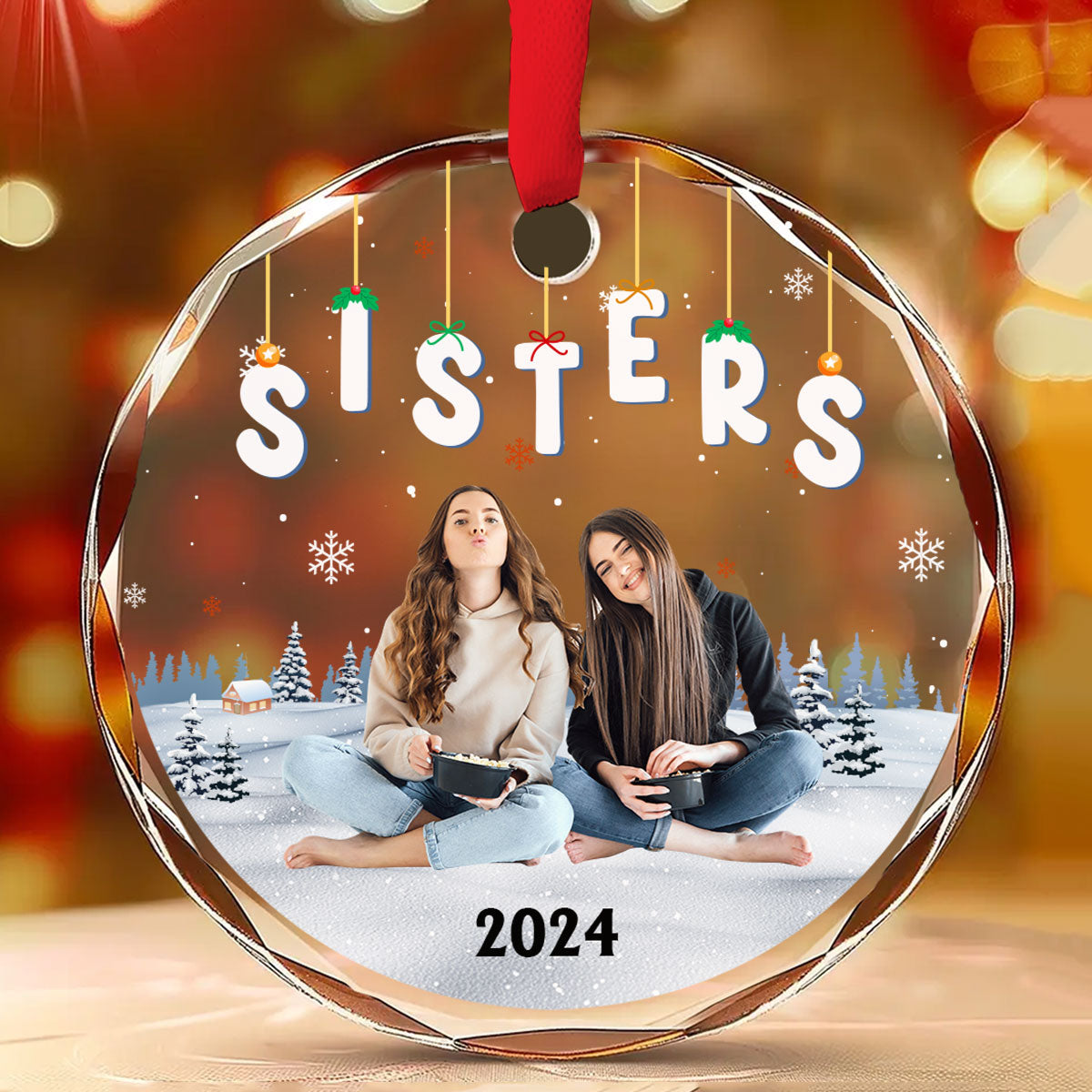 Custom Photo Friendship Christmas Ornament, Best Friend Gift • Bestie Christmas Together - Personalized Glass Ornament