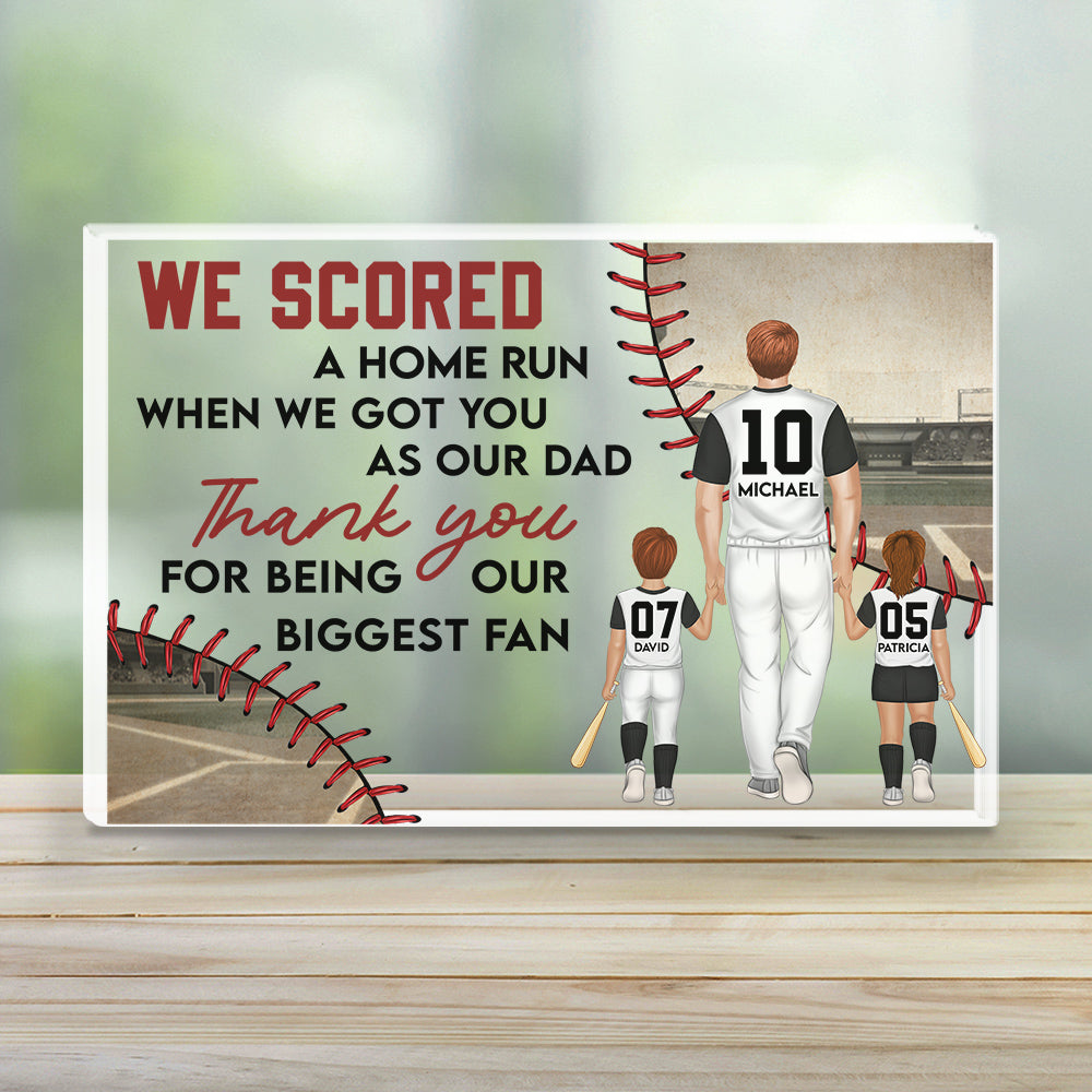 Custom Father's Day Decor, Gift for Dad & Grandpa • I Scored A Home Run - Personalized Acrylic Plaque