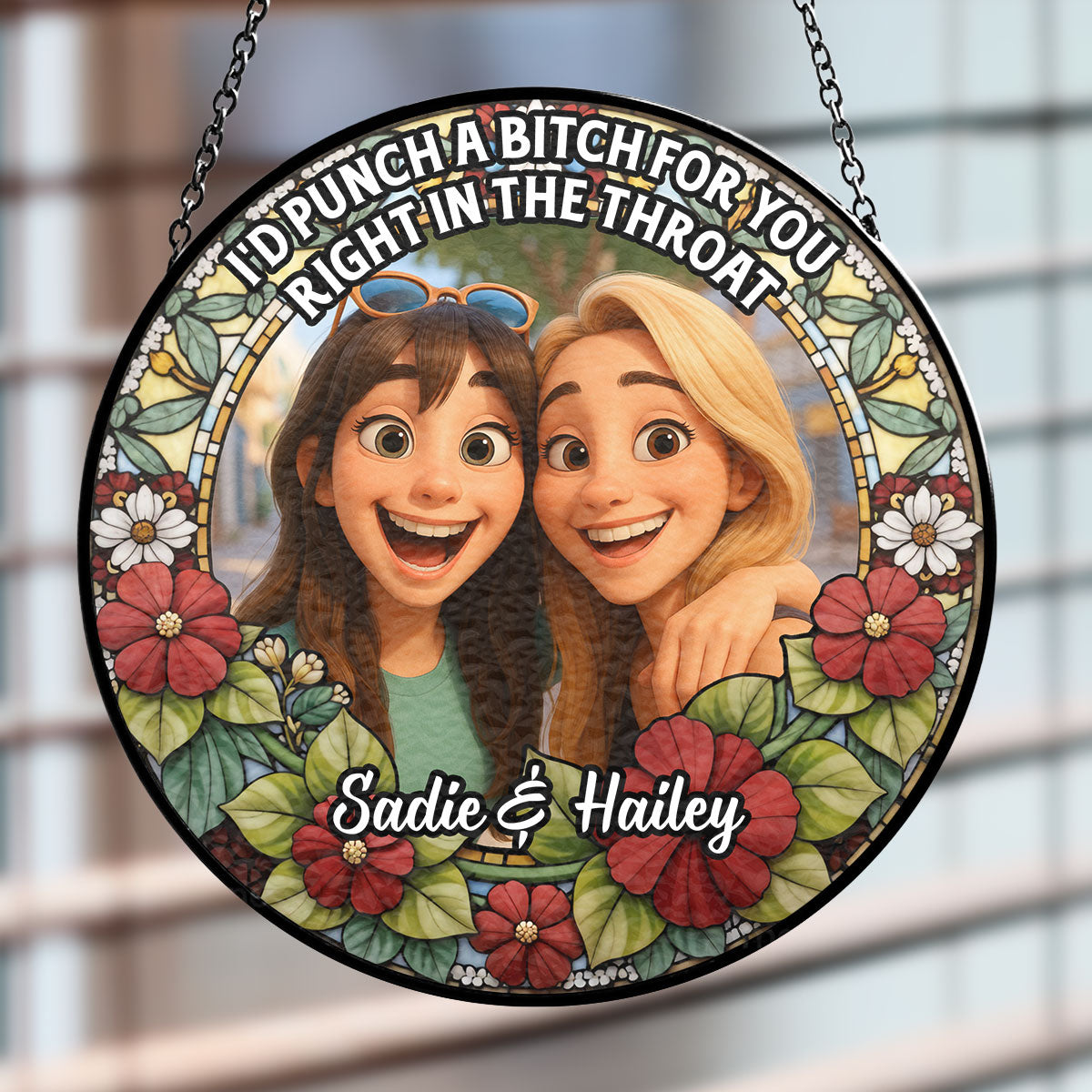 Custom Photo Best Friend Hanging Decor, Friendship Birthday Gifts • Punch Right In - Personalized Window Hanging Suncatcher