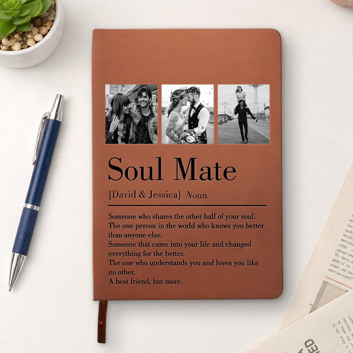 Custom Photo Couples Love Story Book • Soul Mate - Personalized Leather Journal