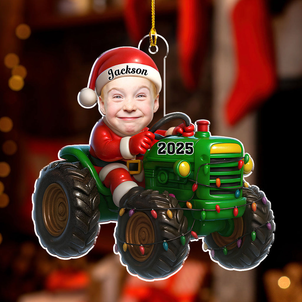 Custom Photo Baby Christmas Ornament for New Parents • Tractor Driver - Personalized Acrylic Ornament