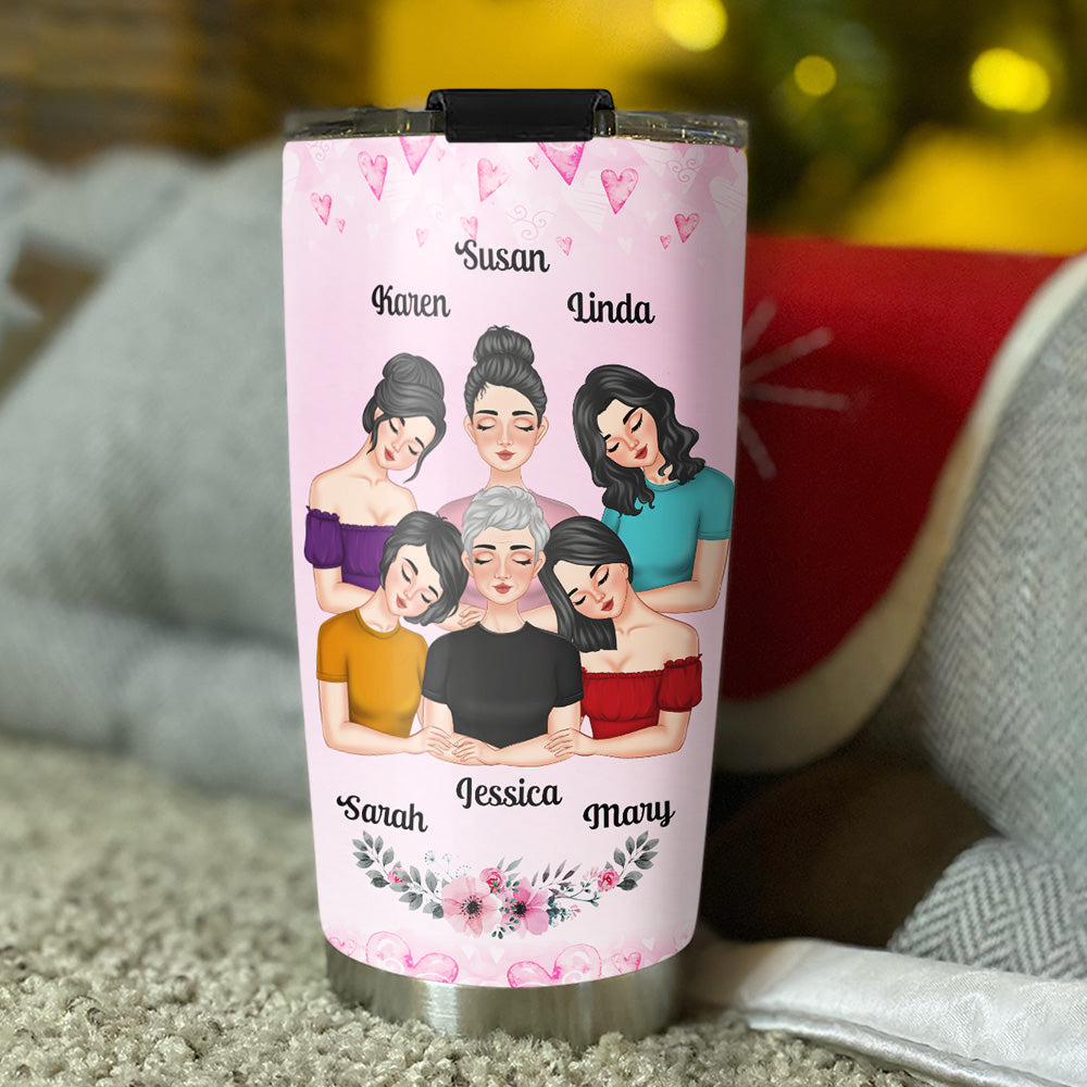 Custom Christmas Birthday Gifts For Mom • Mother And Daughters Pink Heart - Personalized Tumbler