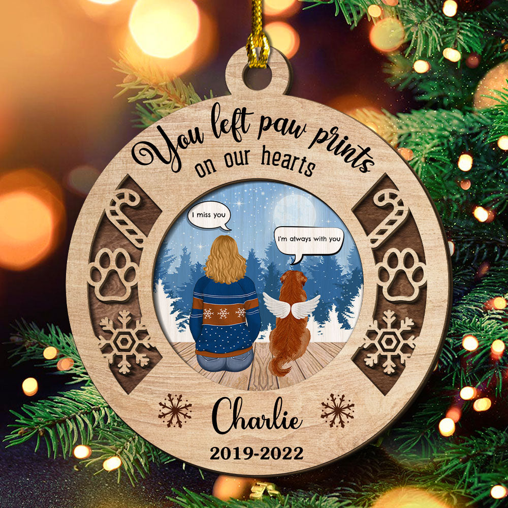 Custom Keepsake Christmas Ornament •  You Left Paw Prints Memorial Ornament - Personalized 2-layered Wood Ornament