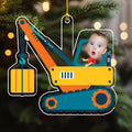 Custom Photo Family Ornament, Christmas Gift for Family Members • Christmas Boy Riding Construction Vehicle - Personalized Acrylic Ornament
