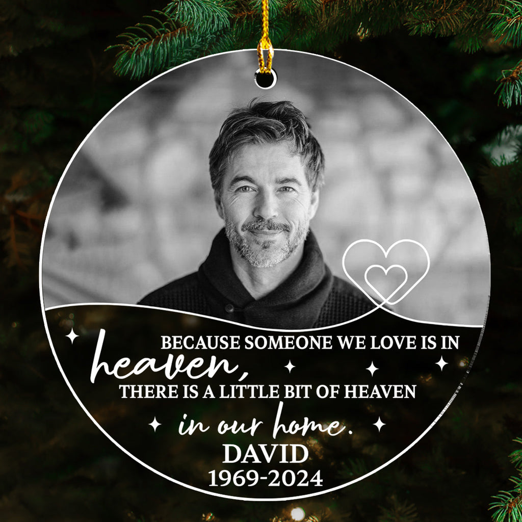 Custom Photo Memorial Christmas Ornament, Sympathy Keepsake • Heaven In Our Hearts - Personalized Acrylic Ornament