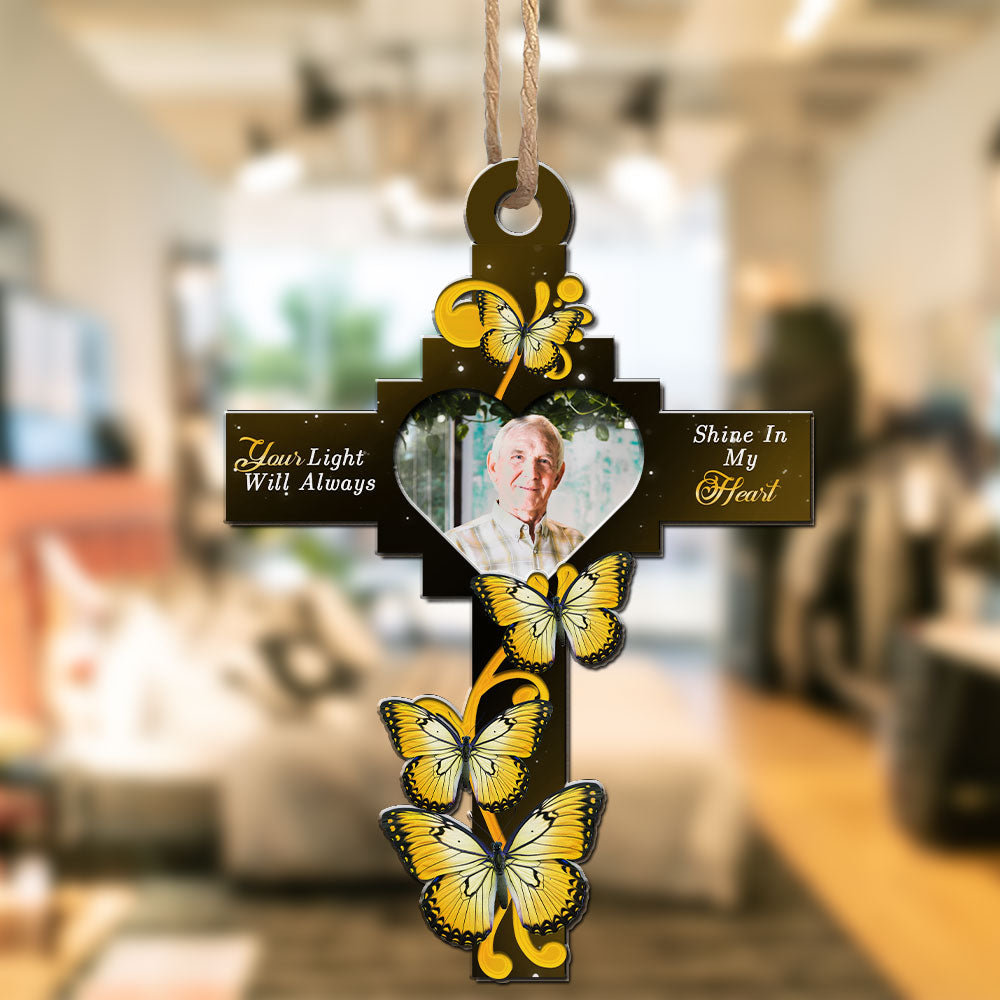 Custom Photo Memorial Hanging Decor, Remembrance Keepsake • God Has You In His Arms - Personalized Suncatcher