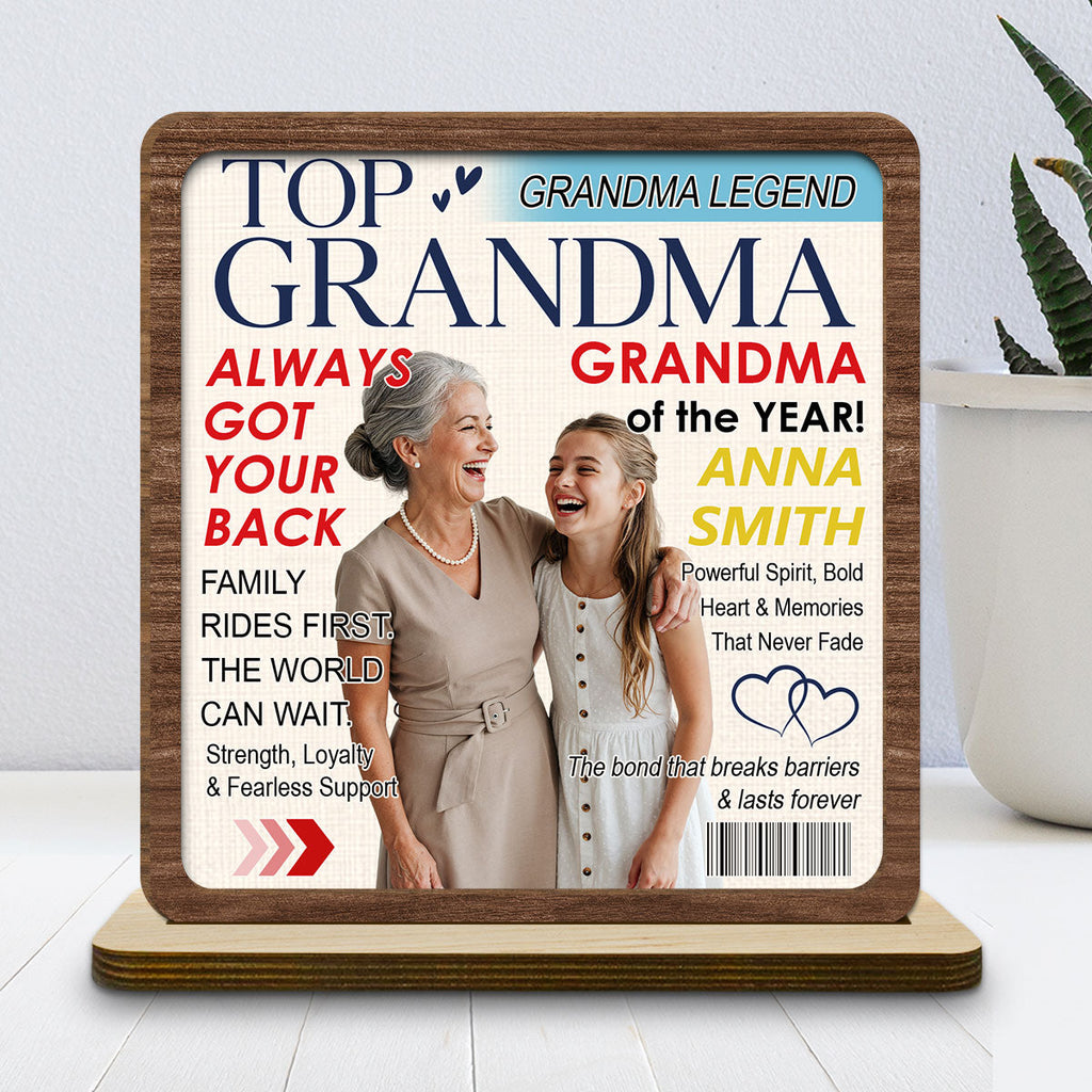 Custom Decor for Mom, Special Gift for Mother • Top Grandma - Personalized 2-Layer Wood Plaque With Flat Base