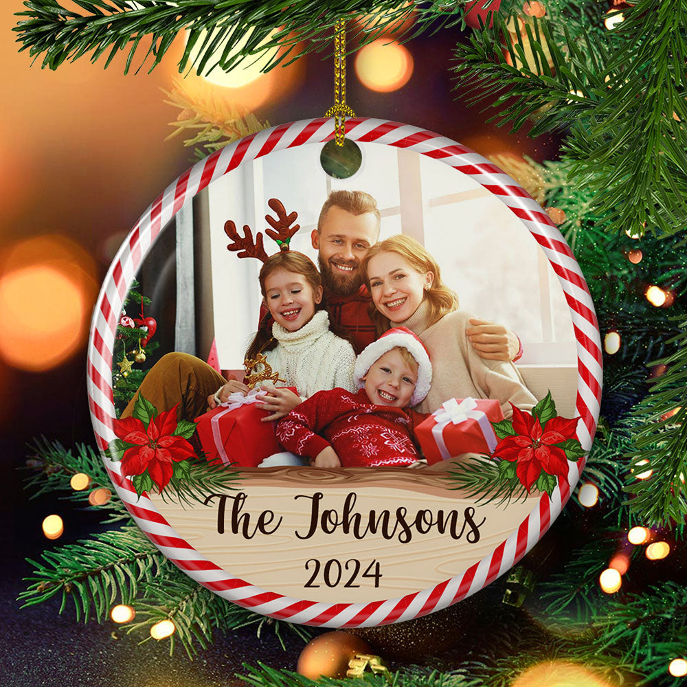 Custom Photo Family Ornament, Christmas Gift for Family Members • Family Moment - Personalized Circle Ceramic Christmas Ornament