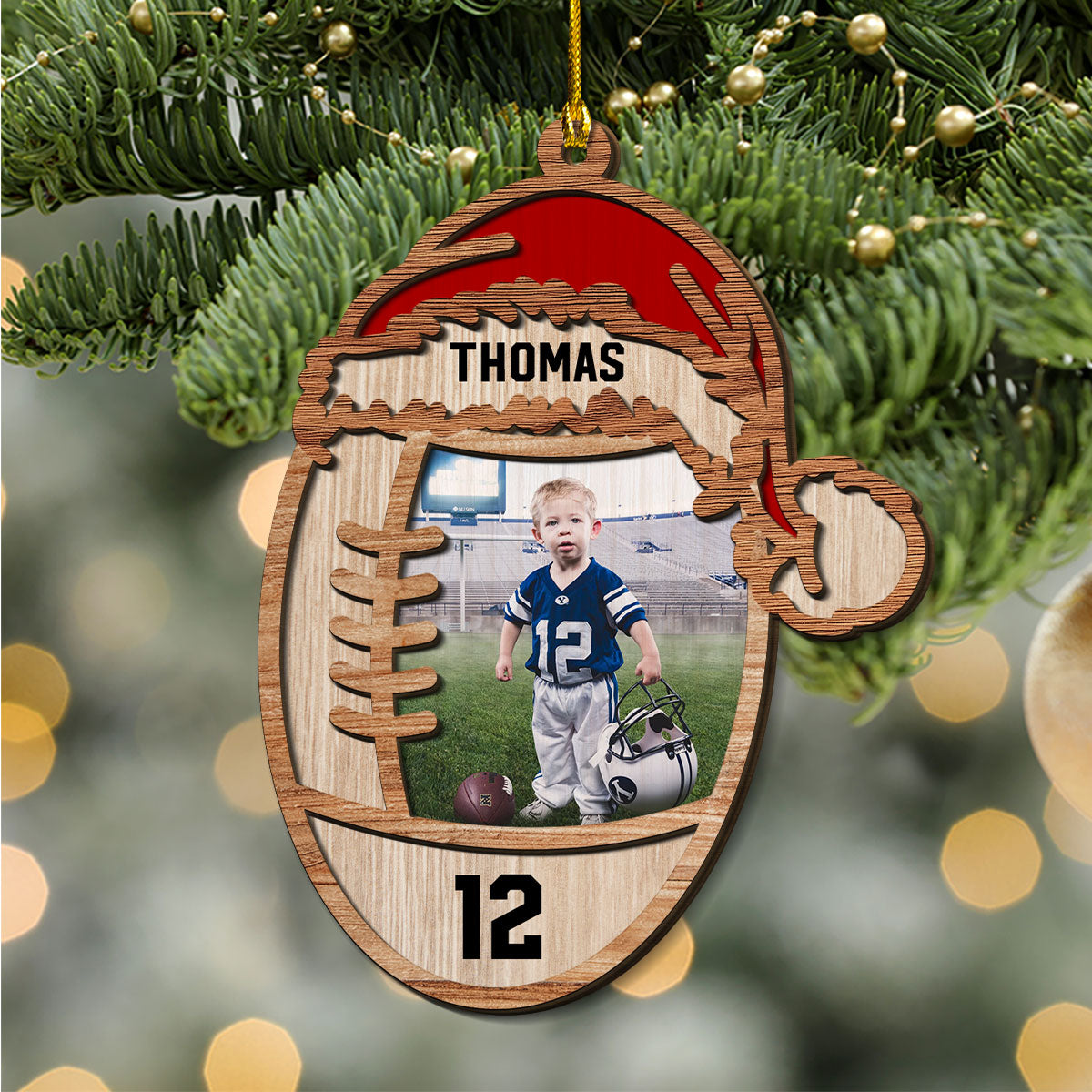 Custom Photo Keepsake Christmas Ornament • Football Lover Photo - Personalized 2-layered Wood Ornament