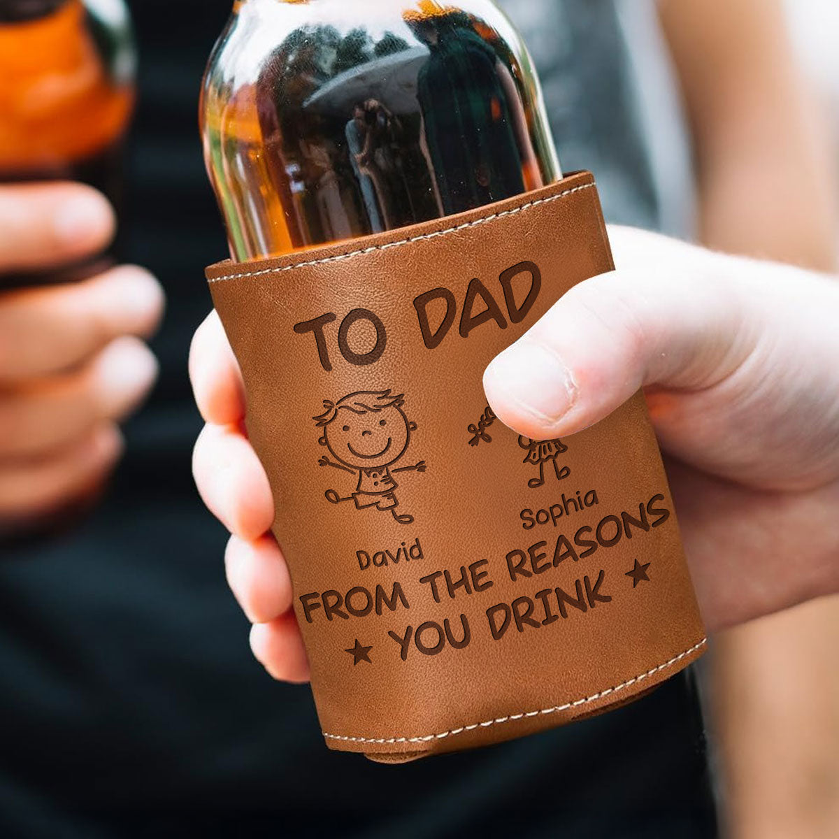 From The Reason You Drink - Personalized Engraved Leather Can Cooler Holder