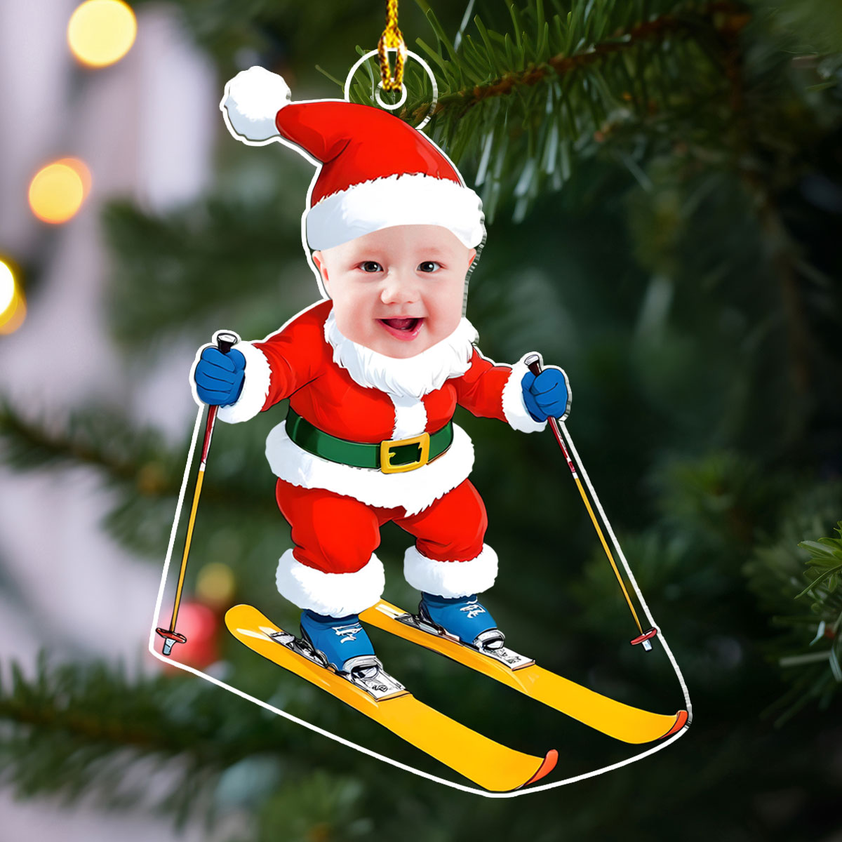 Custom Photo Baby Christmas Ornament for New Parents • Skiing Christmas - Personalized Acrylic Ornament