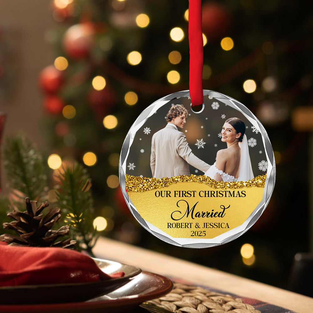 Custom Photo Couple Christmas Ornament, Anniversary Gift • The Year We Became - Personalized Glass Ornament