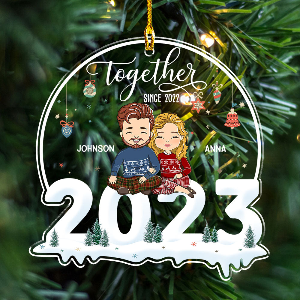 Custom Couple Christmas Ornament, Anniversary Gift •  Together Since 2023 - Personalized Acrylic Ornament