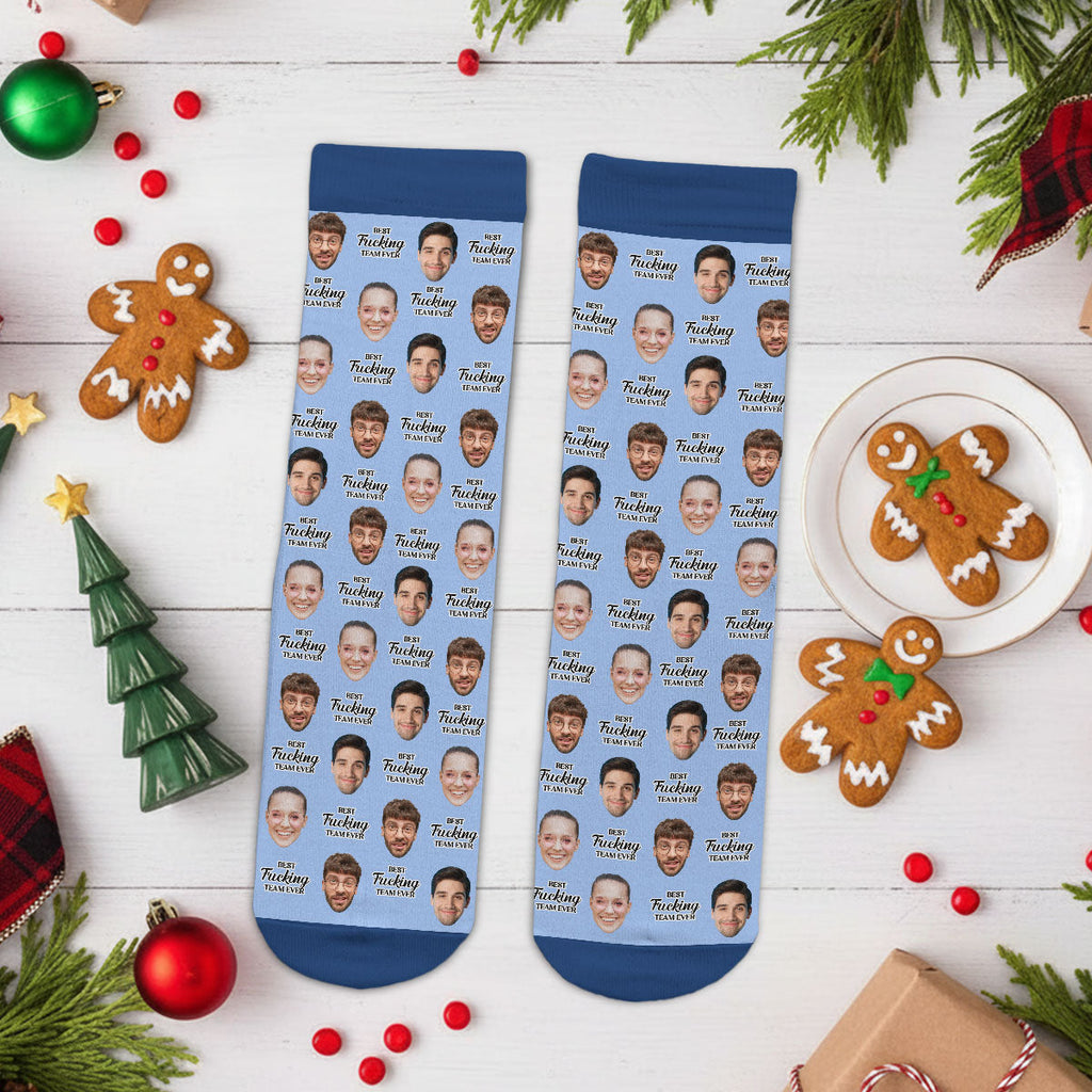 Custom Photo Funny Footwear, Christmas Birthday Gift For Coworkers • Best F Team Ever - Personalized Crew Socks