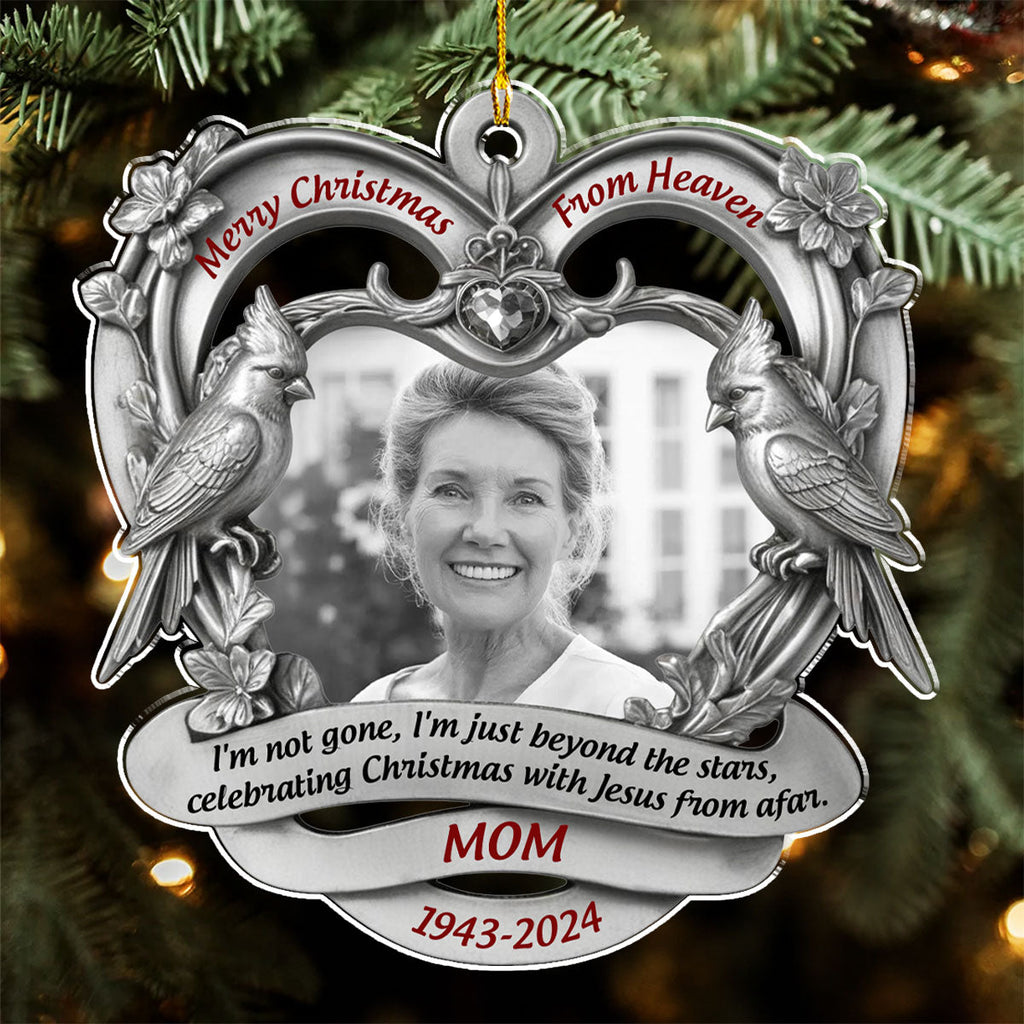 Custom Photo Memorial Christmas Ornament, Sympathy Keepsake • Christmas With Jesus Forever - Personalized Acrylic Ornament