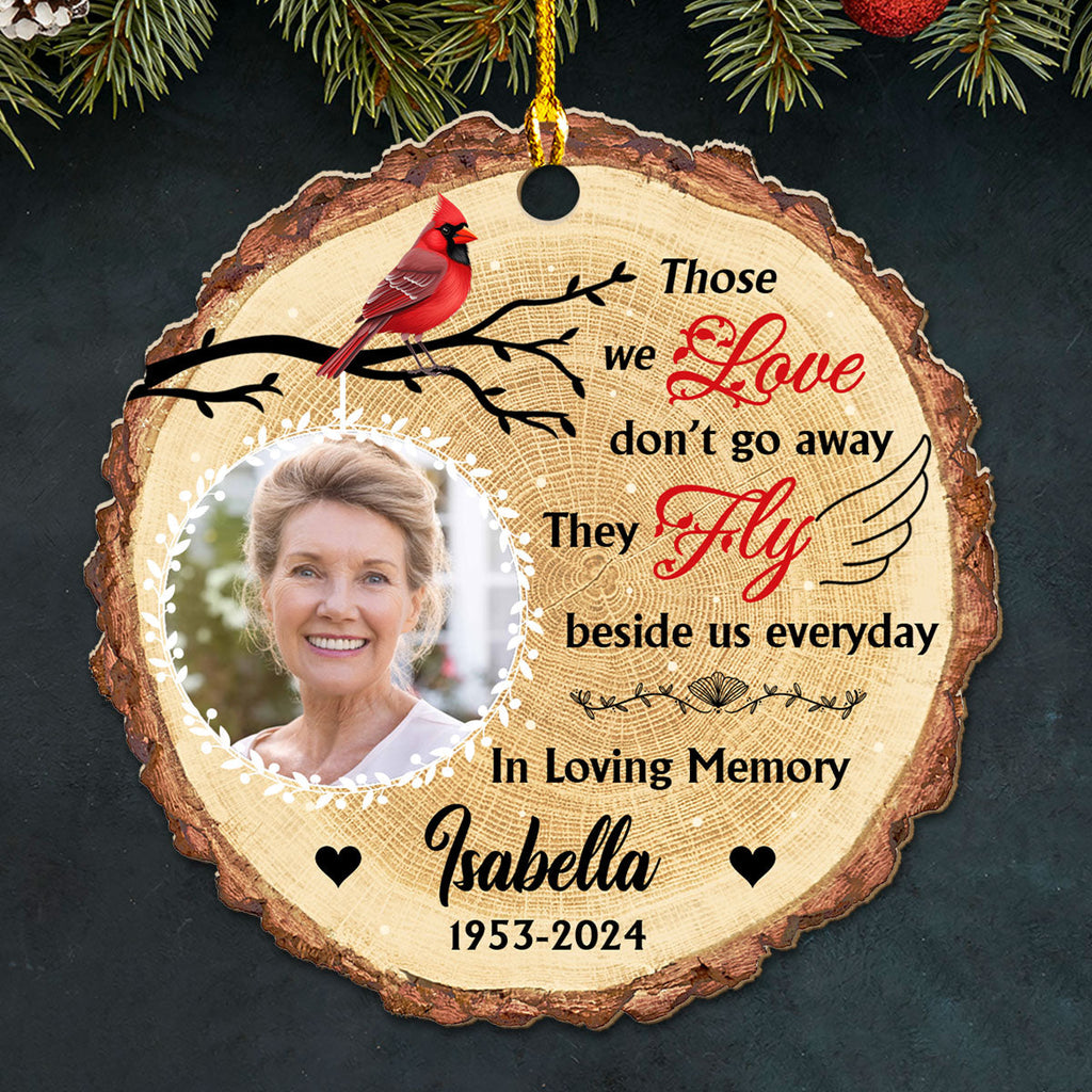Custom Photo Memorial Christmas Ornament, Sympathy Keepsake • You Fly Beside Us - Personalized Wood Ornament