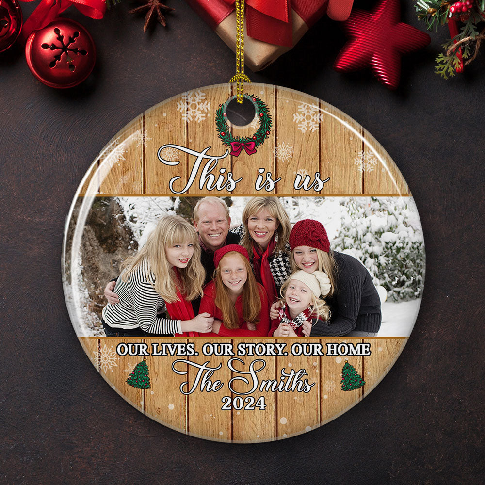 Custom Photo Couple Christmas Ornament, Anniversary Gift • This Is Us - Personalized Photo Circle Ceramic Ornament
