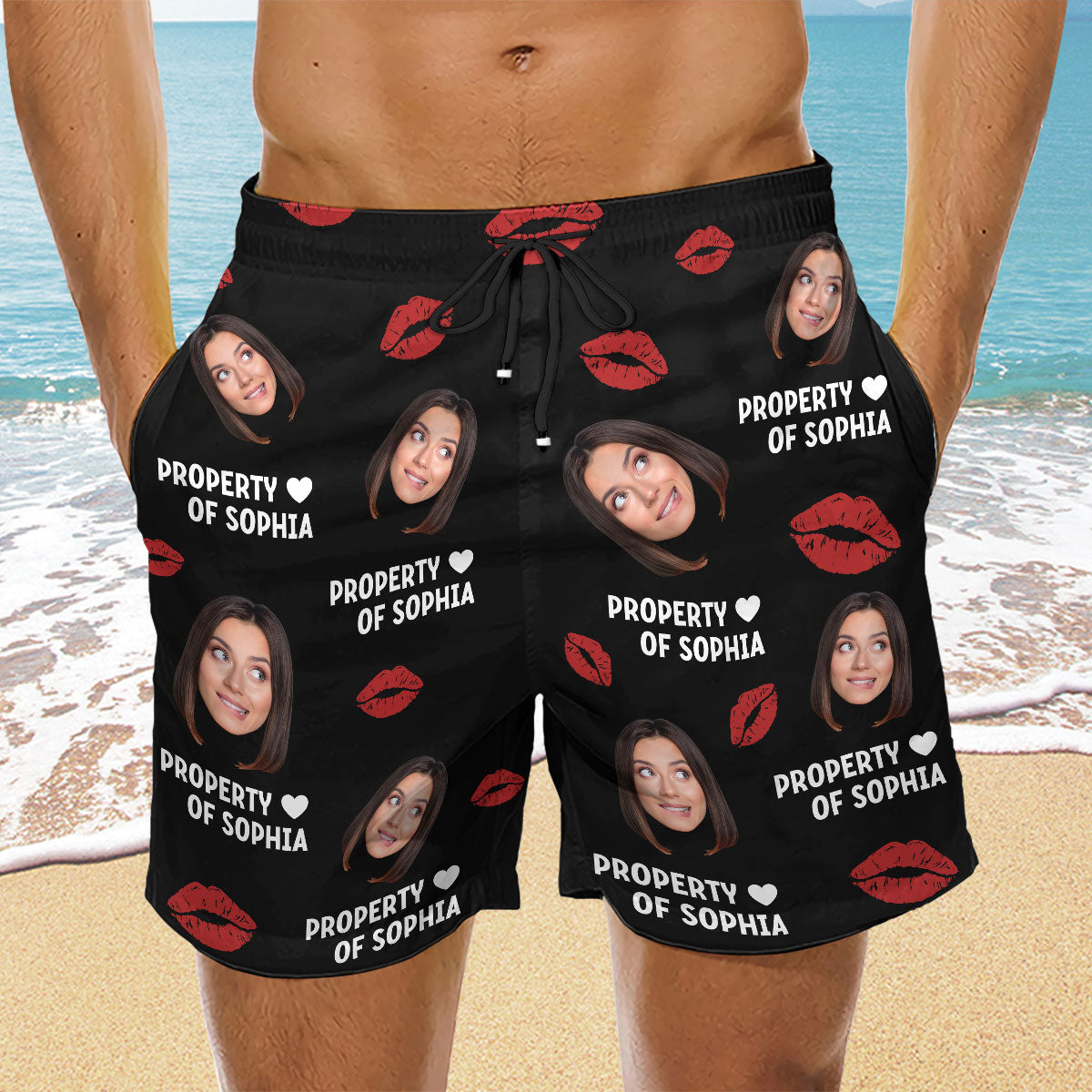 Custom Photo Funny Men's Swim Trunks, Birthday Summer Gift • Property Of - Personalized Beach Shorts
