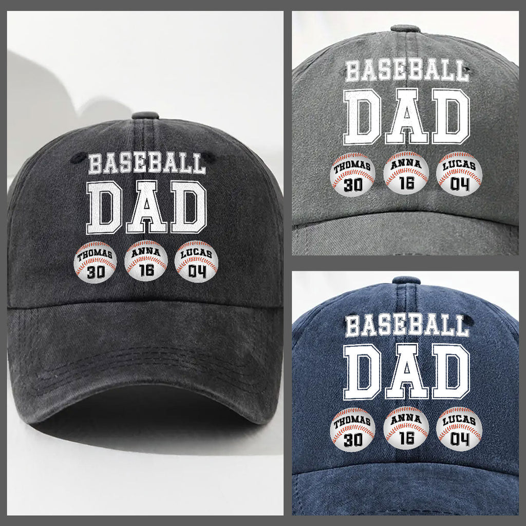 Custom Christmas Headwear Birthday Gifts for Dad • Baseball Dad - Personalized Vintage Washed Denim Cap