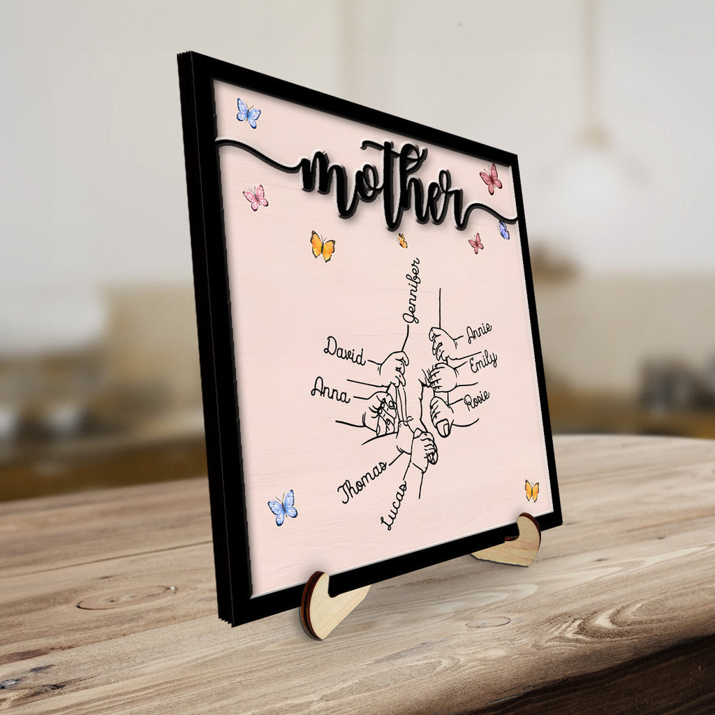 Custom Decor for Mom, Special Gift for Mother • Holding Hand - Personalized Wooden Plaque