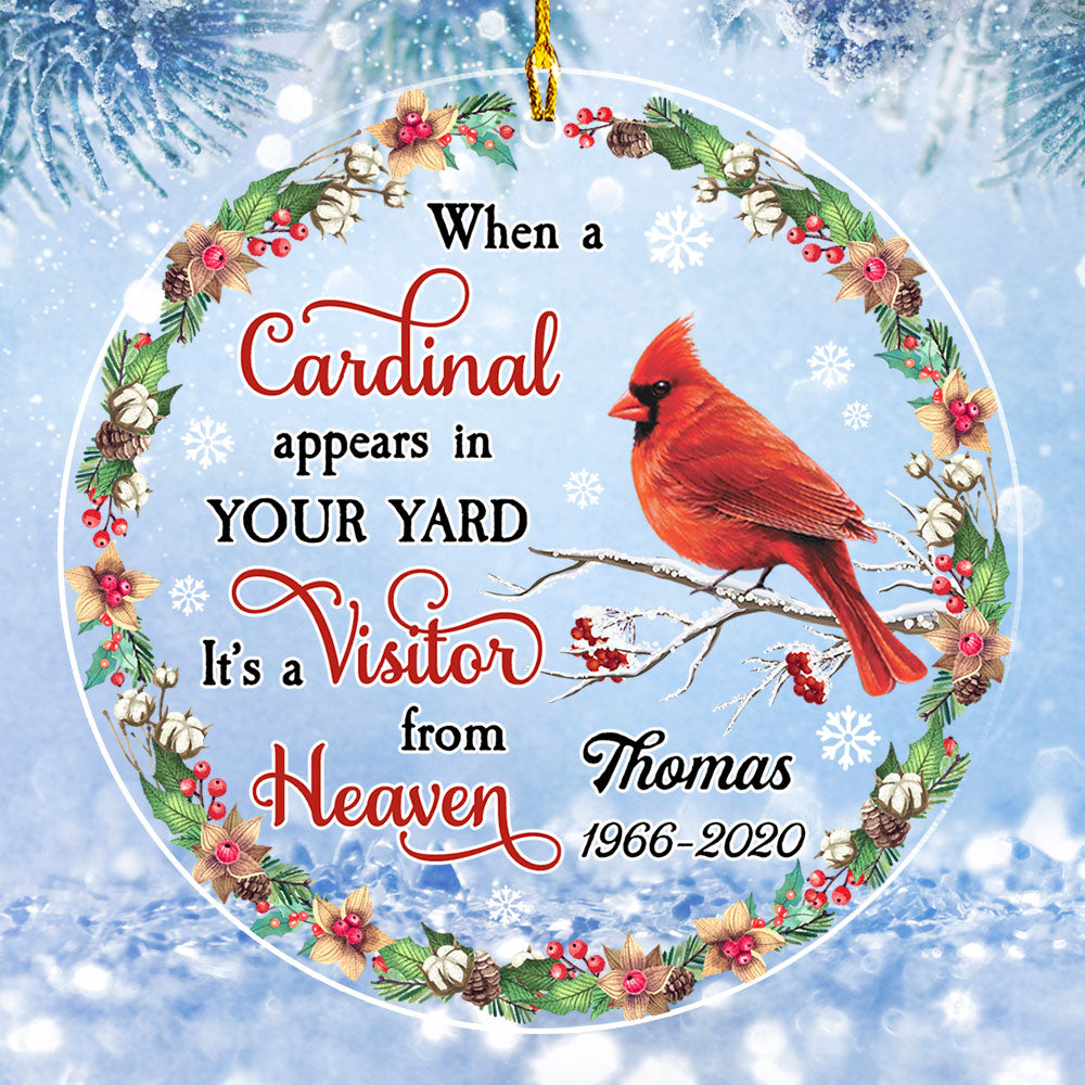 Custom Memorial Christmas Ornament, Sympathy Keepsake •  Cardinal Appears - Personalized Acrylic Ornament